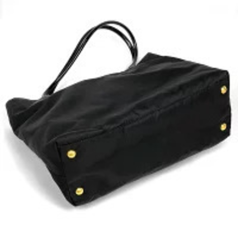 Prada Black Plate Tessuto Enamel Shoulder Bag Tote Nero
